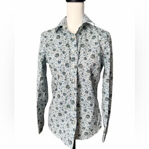 Lands' End Blue and Green Floral Oxford Shirt Size 6
